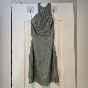SLA the label. Green sparkle high neck dress